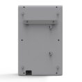 The image shows the back of the Aerovex Systems Dual Core Wall Mount Air Purifier: a plain gray rectangular plastic panel with four corner standoff pillars, a top-center horizontal mounting bracket, several screw holes, and a small bottom-left cutout. White background. Read more at Aerovex Systems (aerovexsystems.com)