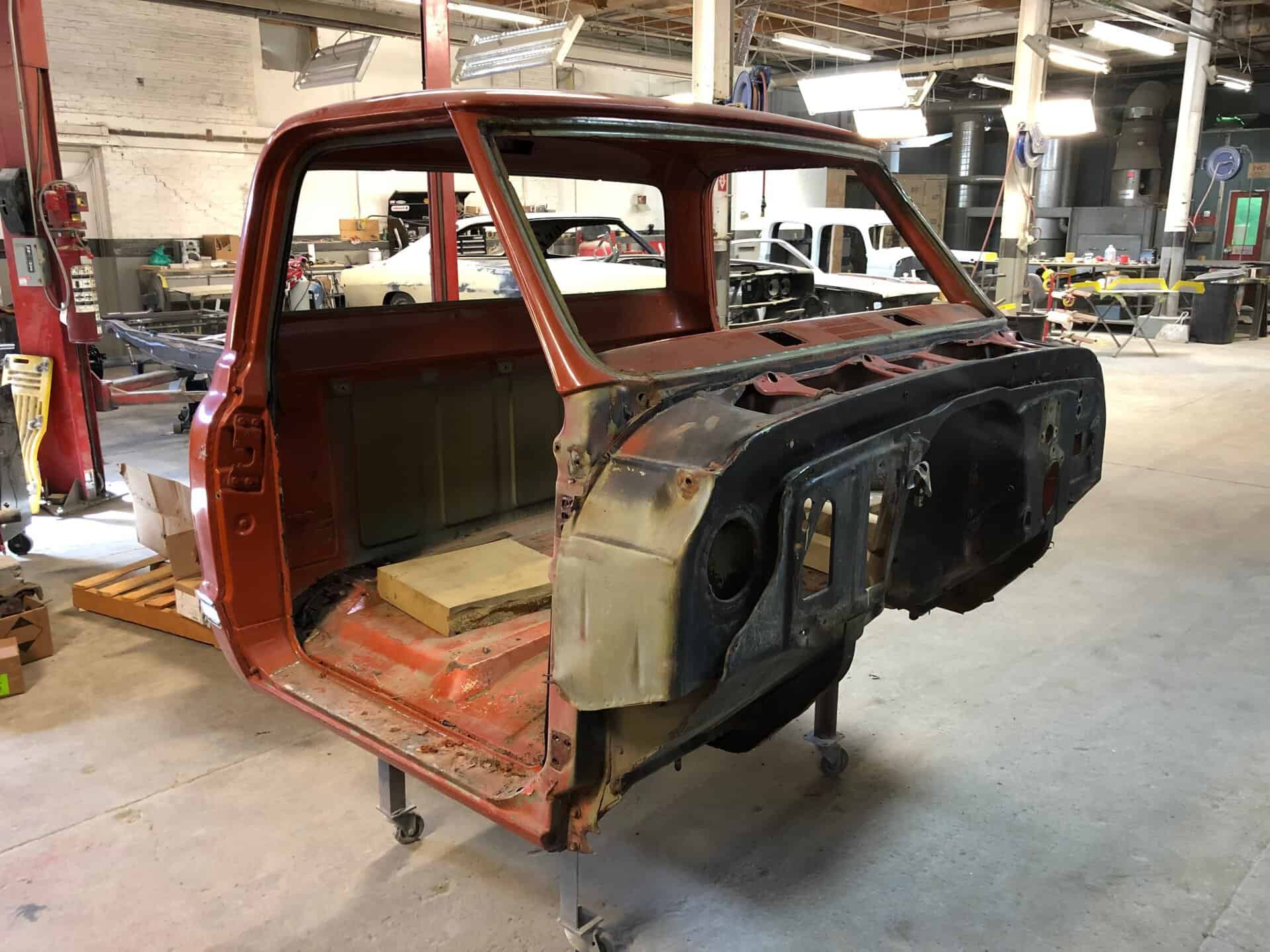 1969 Chevrolet K20 truck body in restoration process at All Speed Customs.