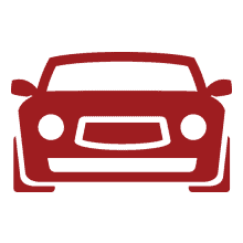 Red car front view showcasing sleek design and modern features.