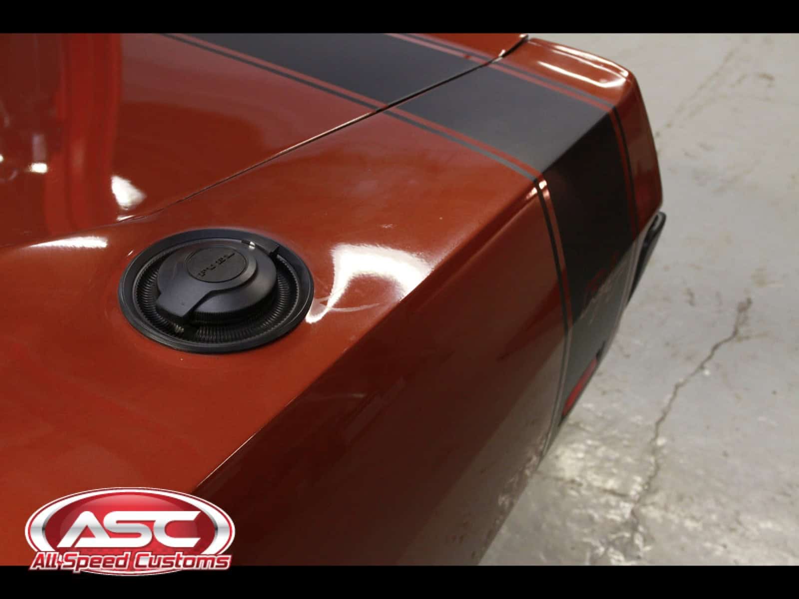 Close-up of custom fuel cap on a 1968 Dodge Charger.
