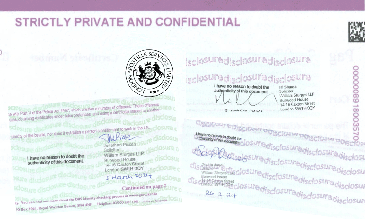 Example of a solicitor's certification (please note, specific formats may vary)