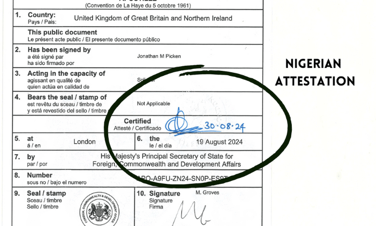 Nigeria High Commission Stamp (Attestation)