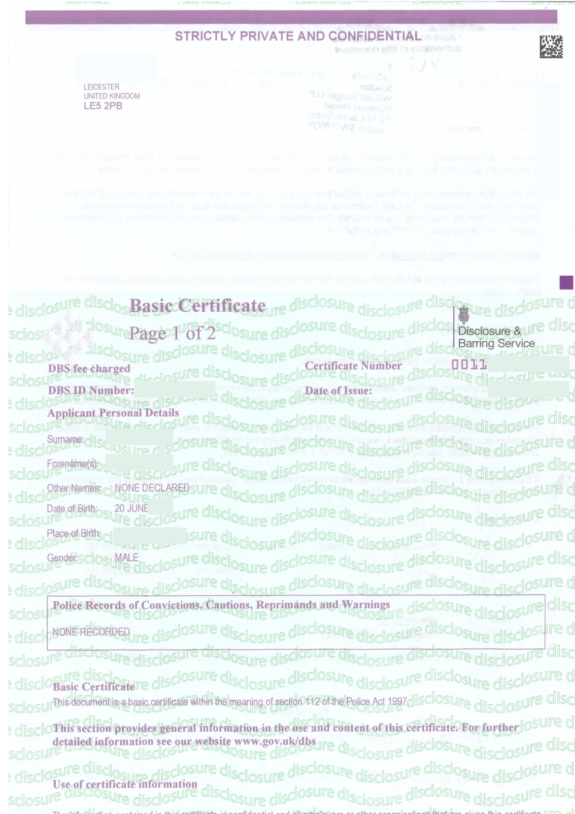 Apostille for a DBS Check