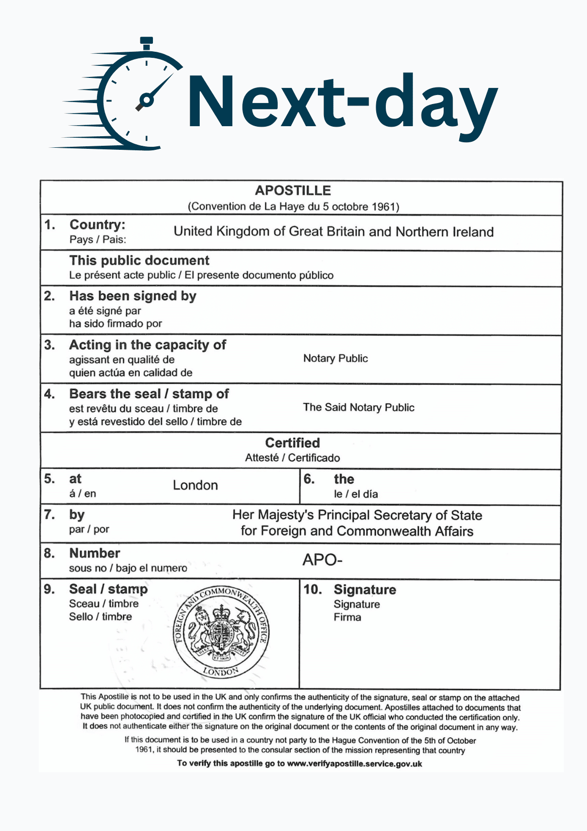 Next-day Apostille Service