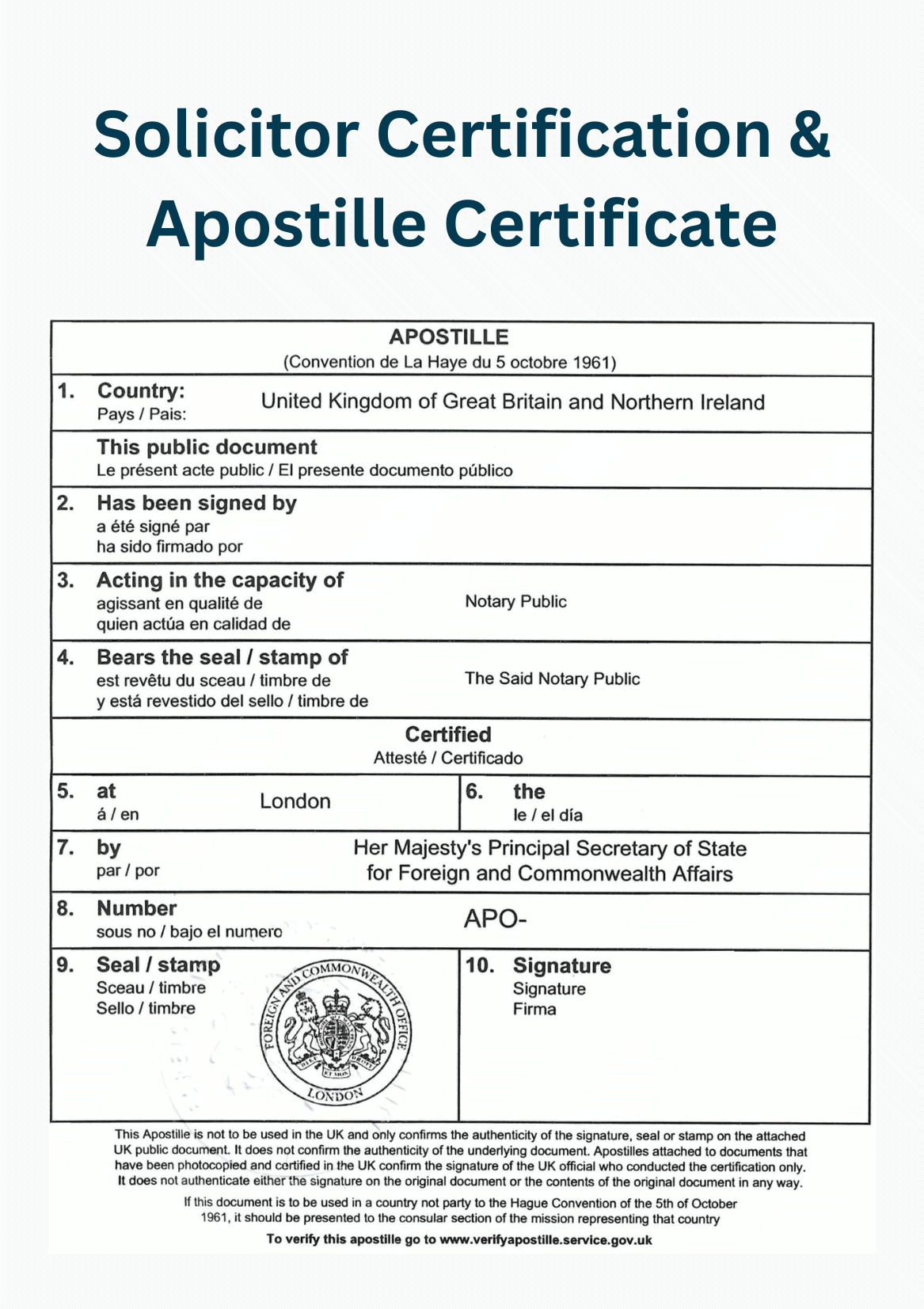 Solicitor Certification and Apostille Certificate