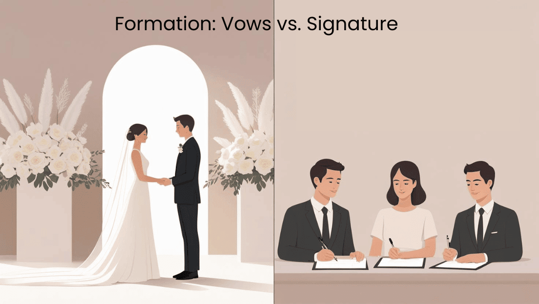 Comparison between marriage vows and civil partnership signing