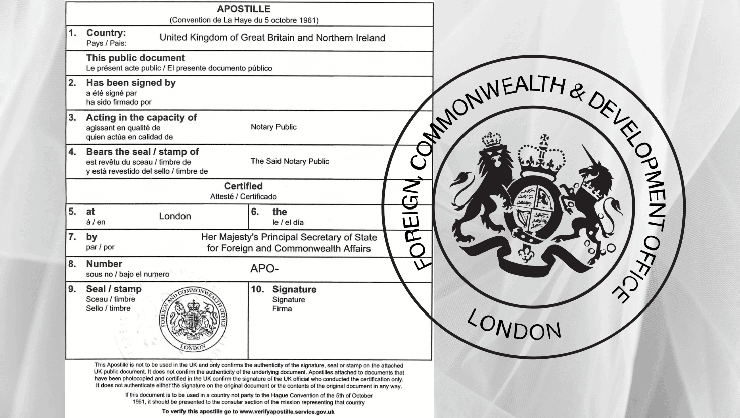 Apostille Certificate & FCDO Emblem