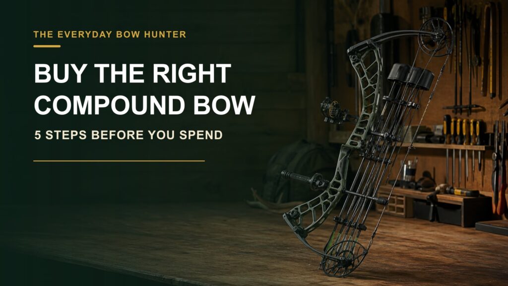Compound bow buying guide showing a modern hunting bow on an archery workbench