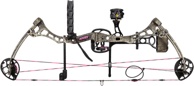 Bear Bounty pink camo ready-to-hunt compound bow.