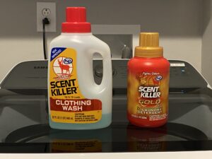 Scent Killer fragrance-free laundry detergent used for washing hunting clothes