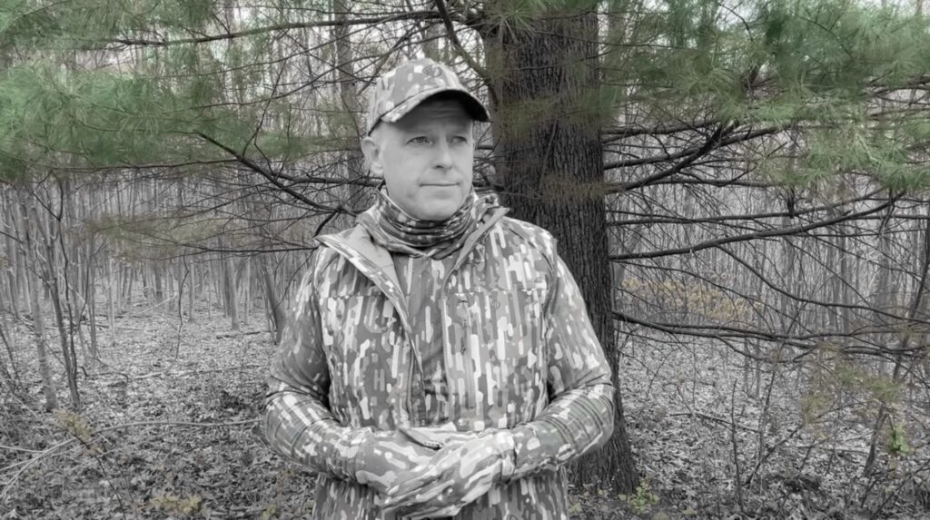 Using the deer vision filter in Adobe Lightroom to see how a deer sees this Duck Camp Woodland Camouflage.