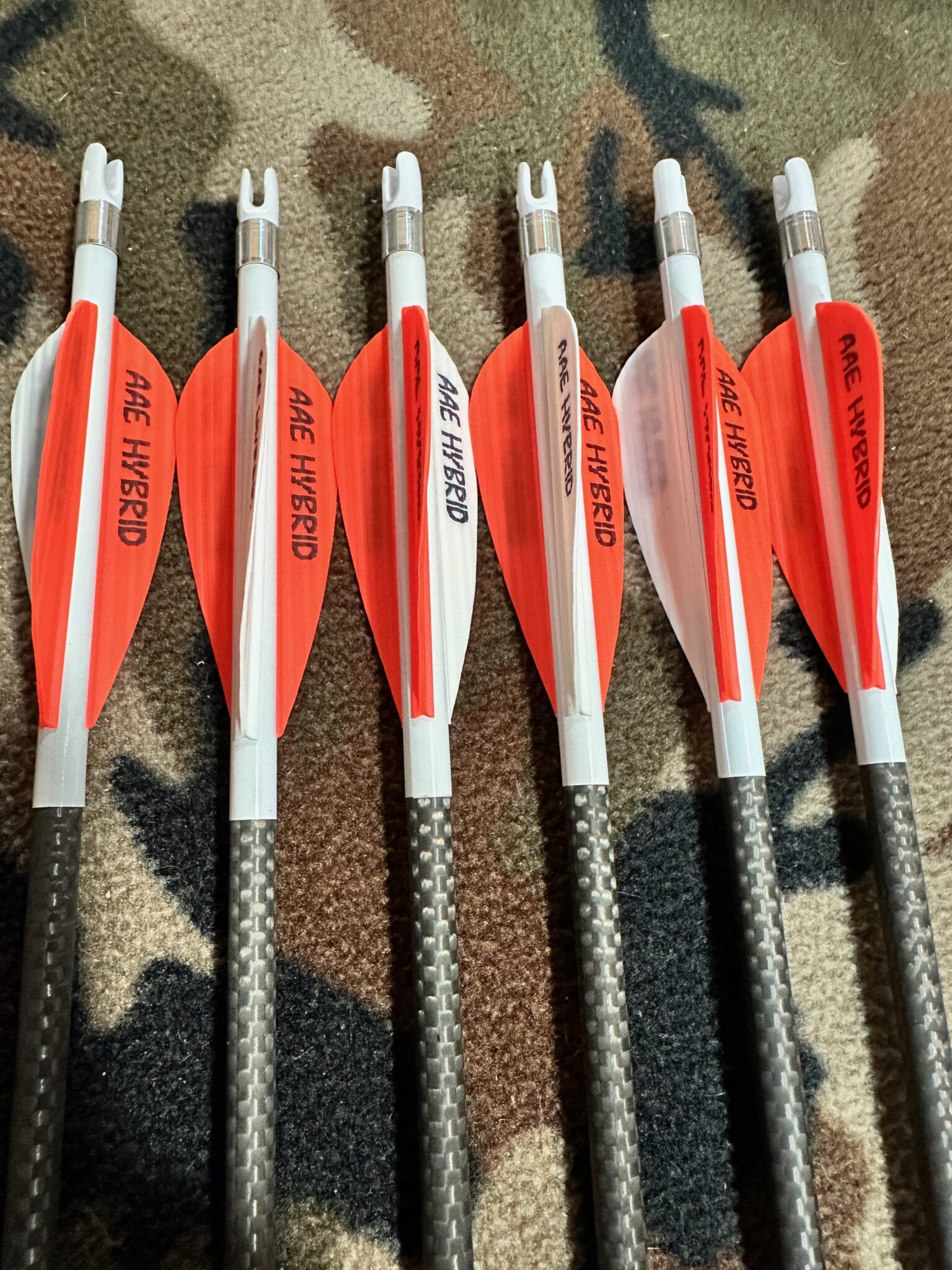 Hunting arrows and vanes prepared for testing