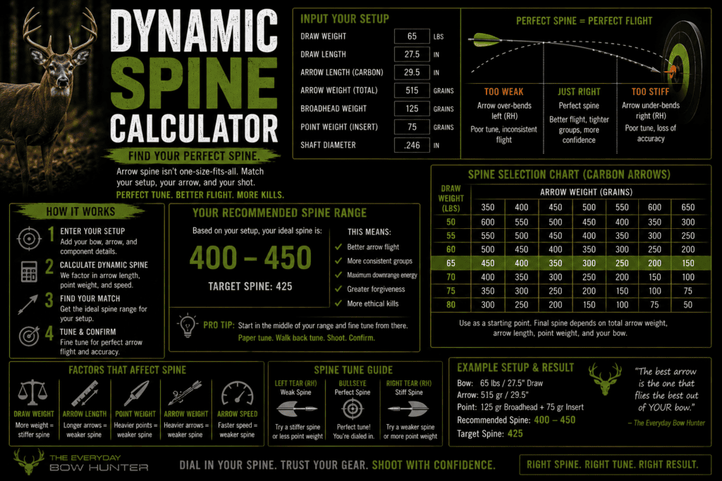 Calculating dynamic spine for bow hunting arrows.