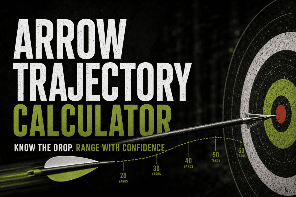 Hunting arrow trajectory calculator showing an arrow’s flight path toward a target.