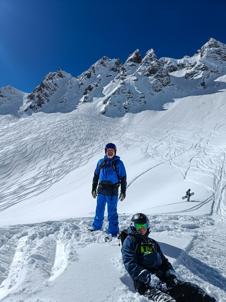 Tignes snowboarding off piste backcountry powder smiles epic