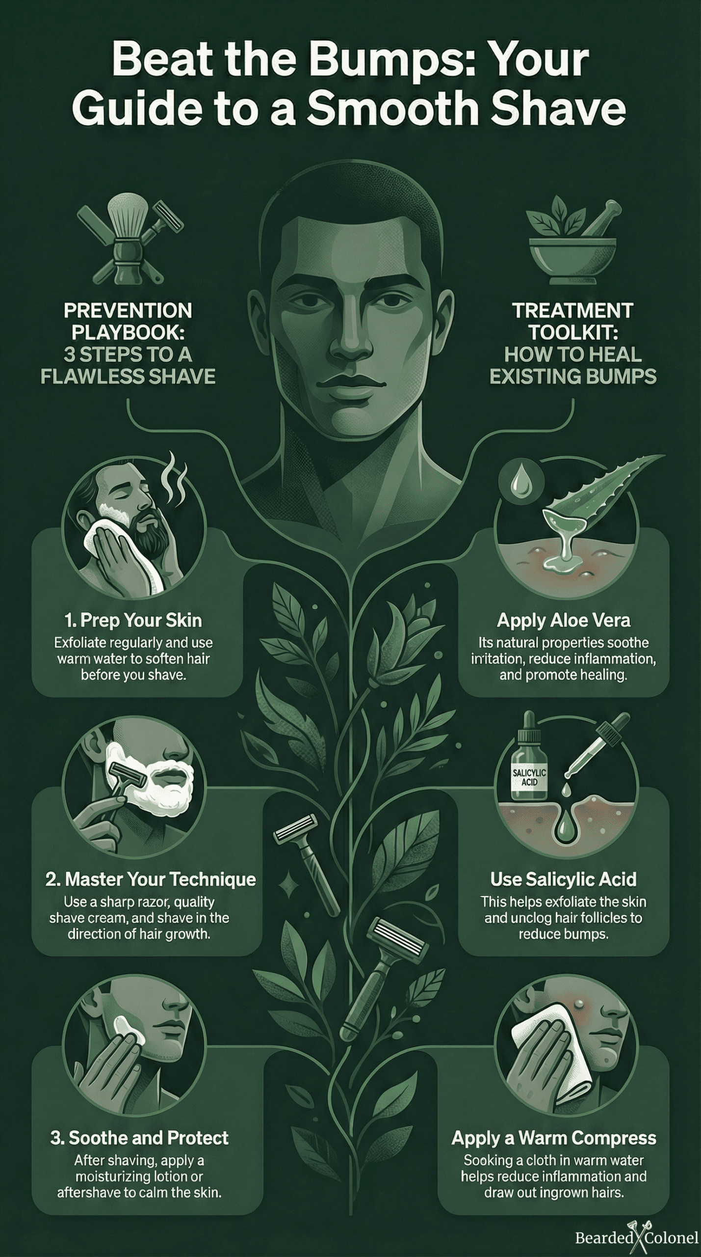Infographic on the causes, prevention and treatment of shaving bumps
