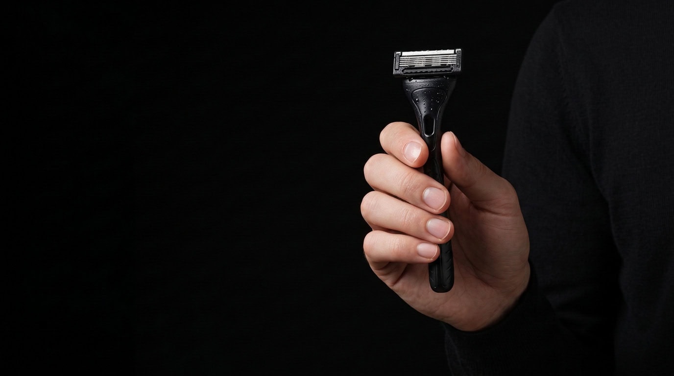 A hand holding a Bearded Colonel razor