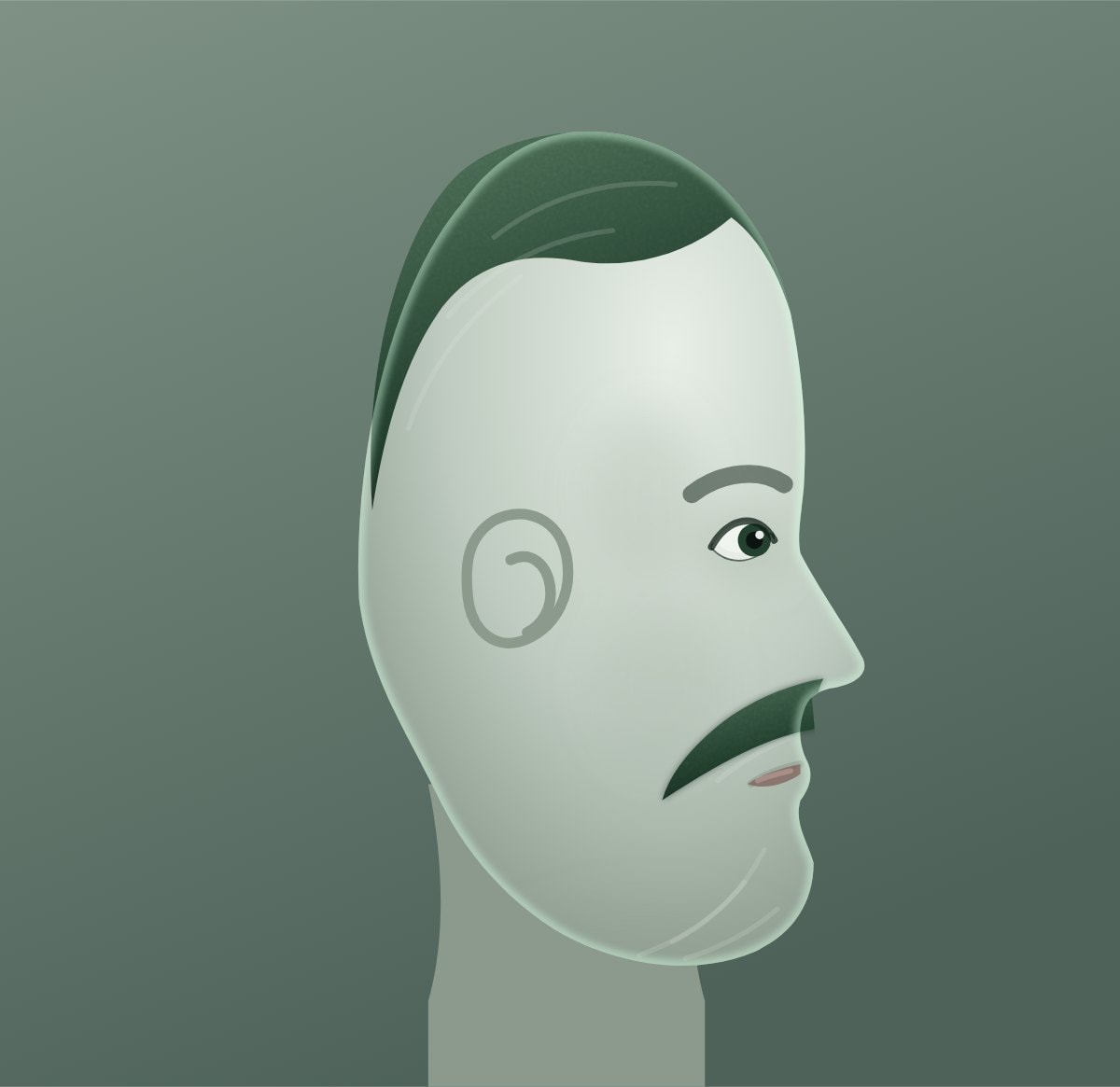 Profile diagram of the chevron moustache style, showing how far it runs back toward the ear.