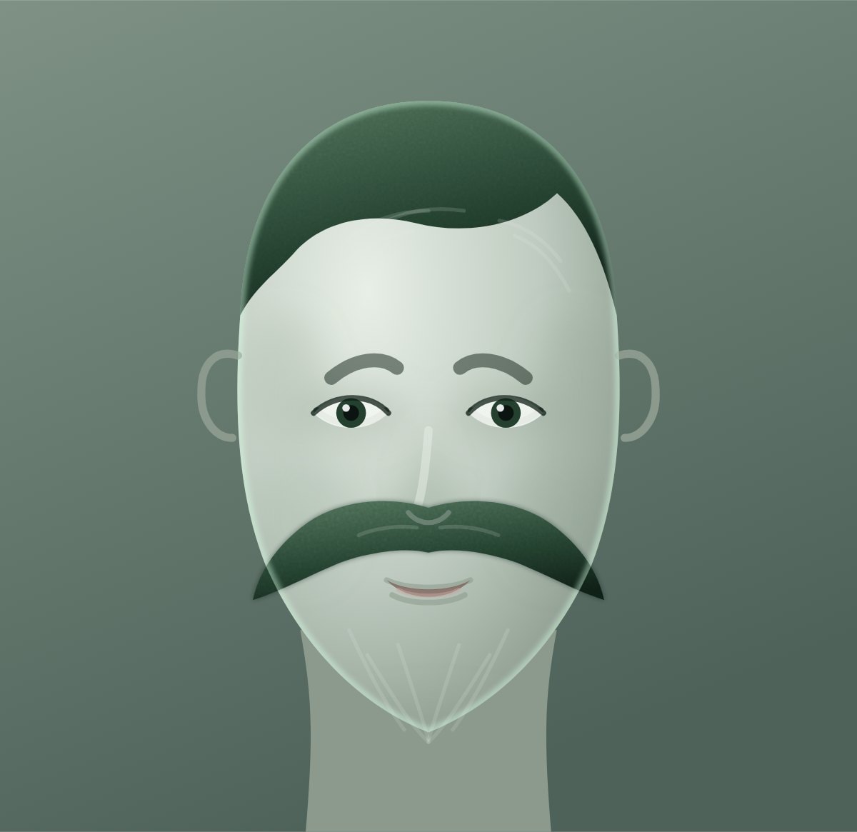 Front diagram of the cowboy moustache style. A wide chevron grown out past the corners of the mouth.