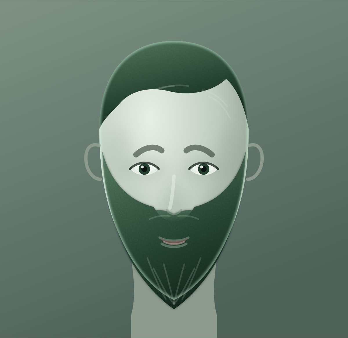 Front diagram of the full beard style. Cheeks, jaw, chin and moustache, all connected.