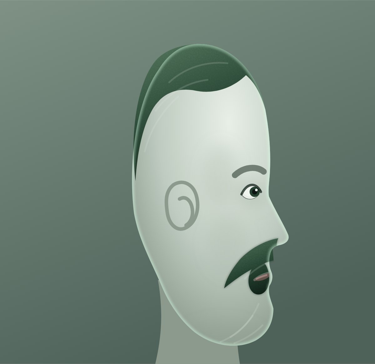 Profile diagram of the Hungarian moustache style, showing how far it runs back toward the ear.