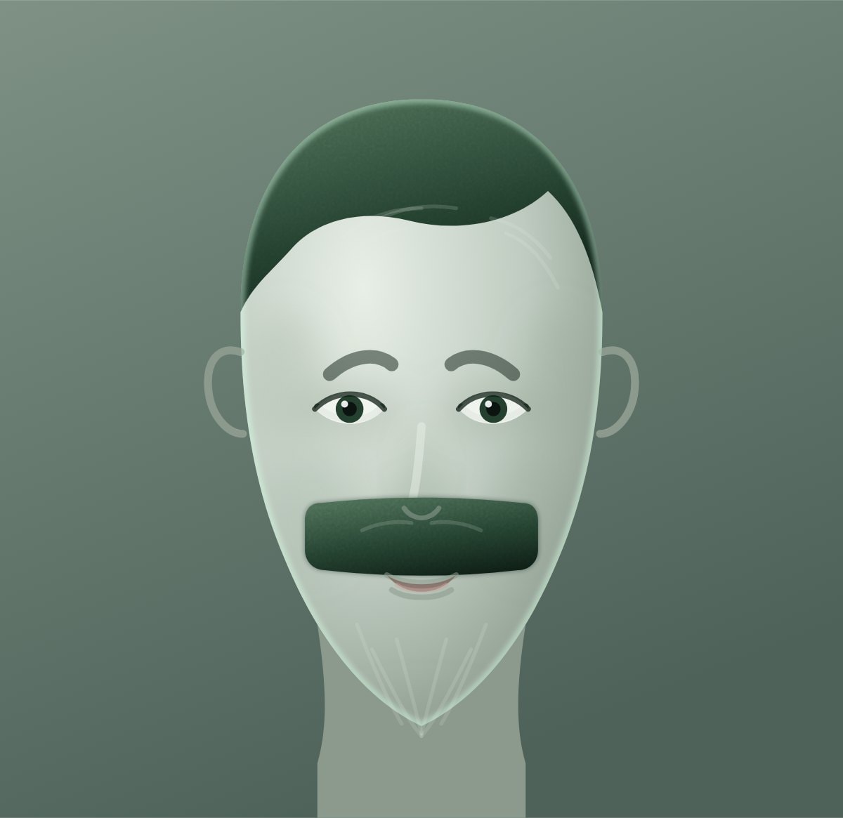 Front diagram of the painter's brush moustache style. A straight-edged block stopping at the mouth corners.