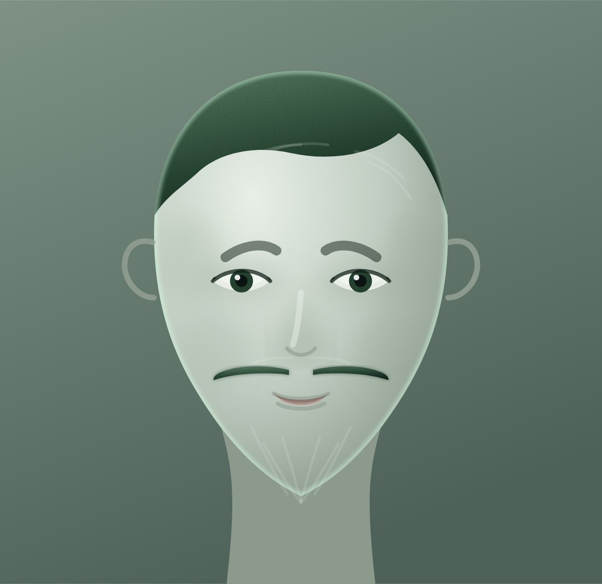 Front diagram of the parted pencil moustache style. A pencil line split by a gap at the centre.