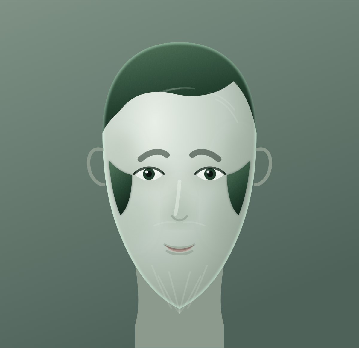 Front diagram of the sideburns beard style. Hair down the side of the face, in front of the ear.