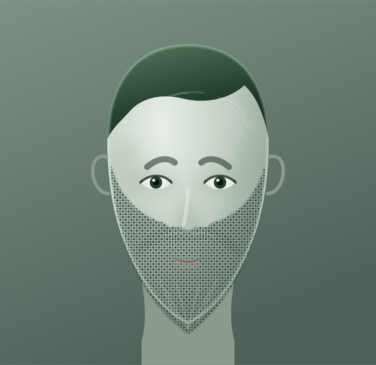 Front diagram of the stubble beard style. Two to ten days of growth, kept even.