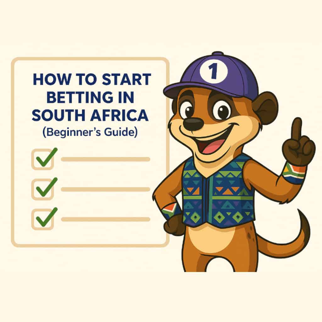 Lucky the Meerkat showing how to start betting online in South Africa – beginner illustration