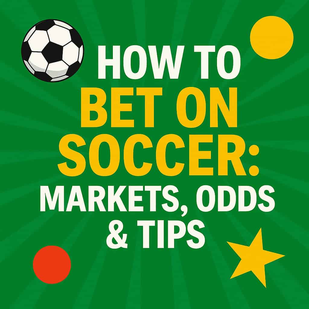Illustration showing how to bet on soccer, with odds, match icons, and betting tips — ideal for South African players learning how to bet on soccer.