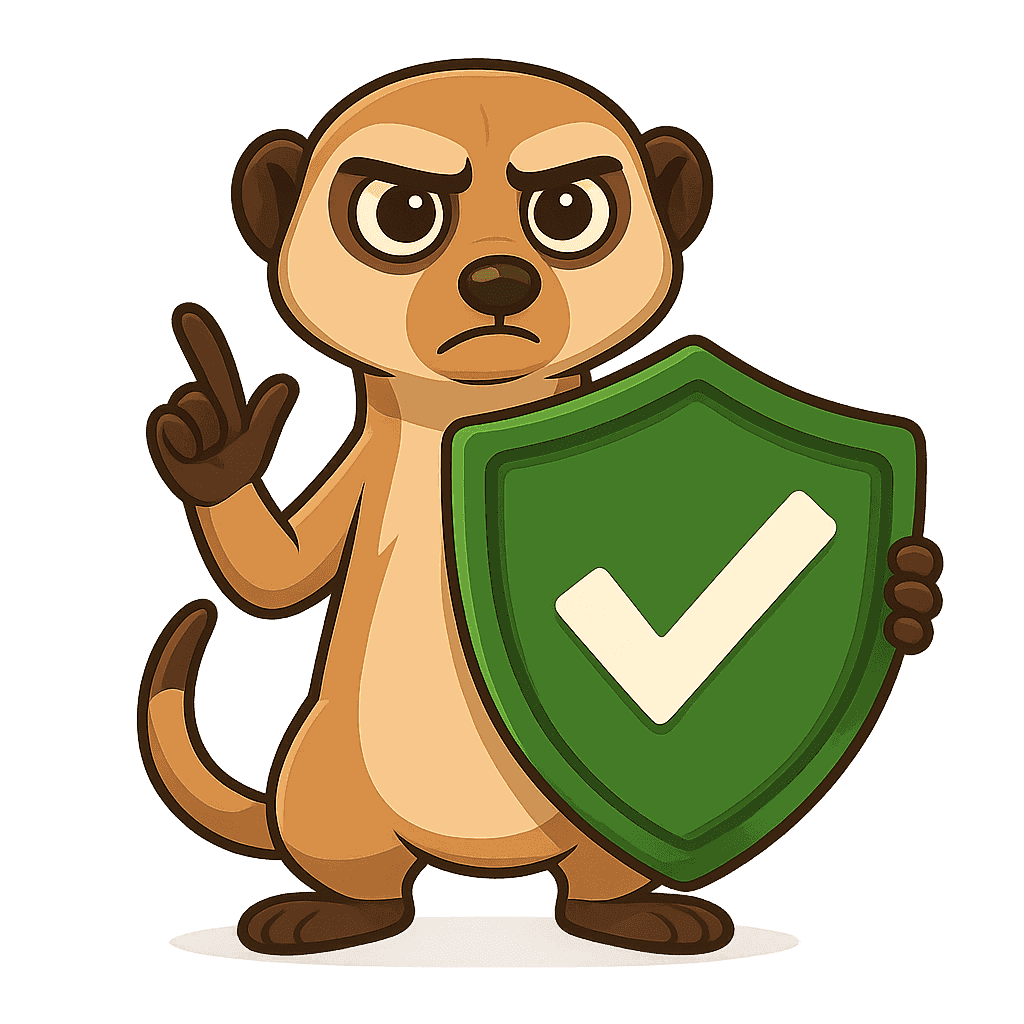 lucky-responsible-gambling-cat-south-africa Lucky the meerkat holding a shield with a checkmark, symbolising responsible gambling South Africa