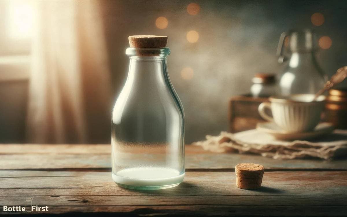 vintage glass milk bottle with round cork top