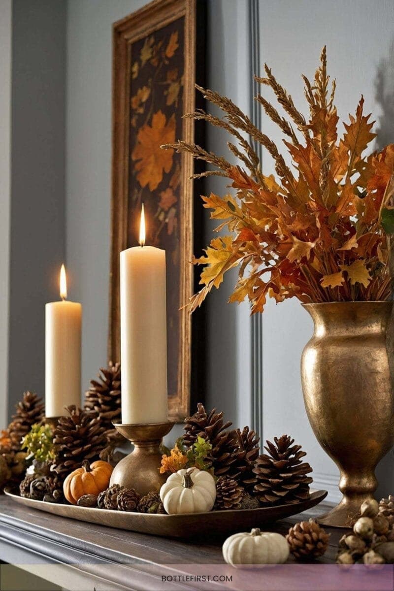 Harvest Themed Mantel Decor
