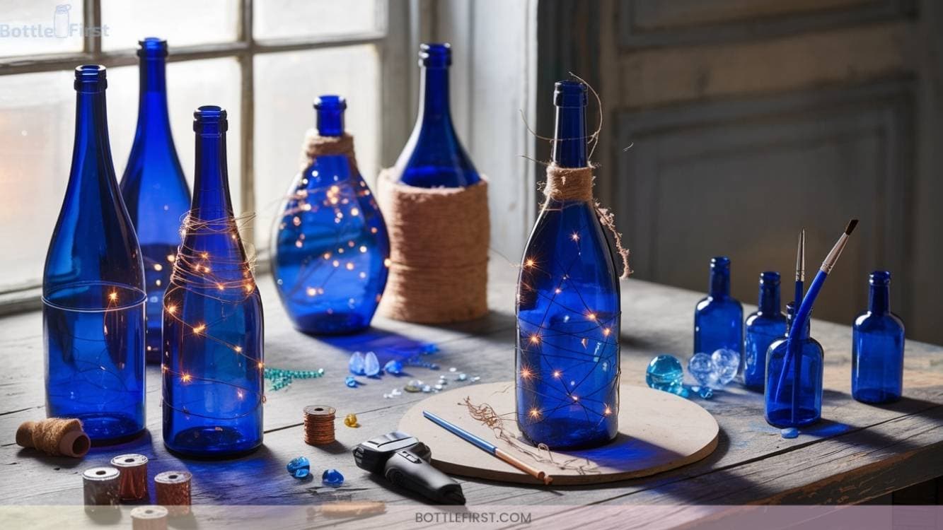 Vibrant Blue Glass Bottle Crafts for Coastal or Boho Decor