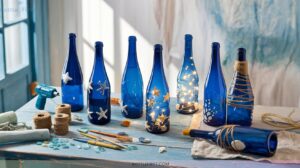 Beautiful Blue Wine Bottle Crafts for Coastal Inspired Decor