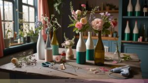 Blooming Wine Bottle Crafts with Flowers for Natural Beauty