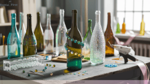 Sparkling Wine Bottle Crafts with Glass Gems Glamorous Centerpiece Ideas