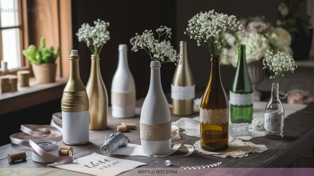 Elegant Wine Bottle Crafts for Wedding Celebrations