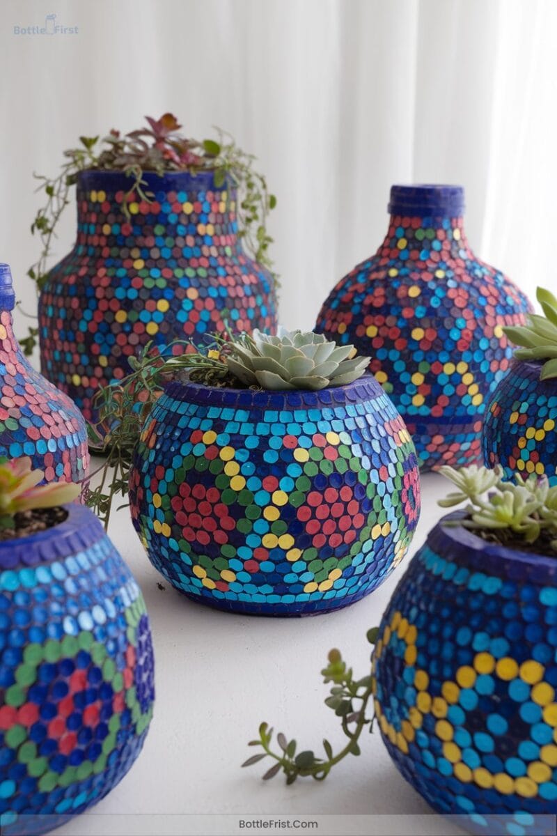 Bottle Cap Mosaic Planters