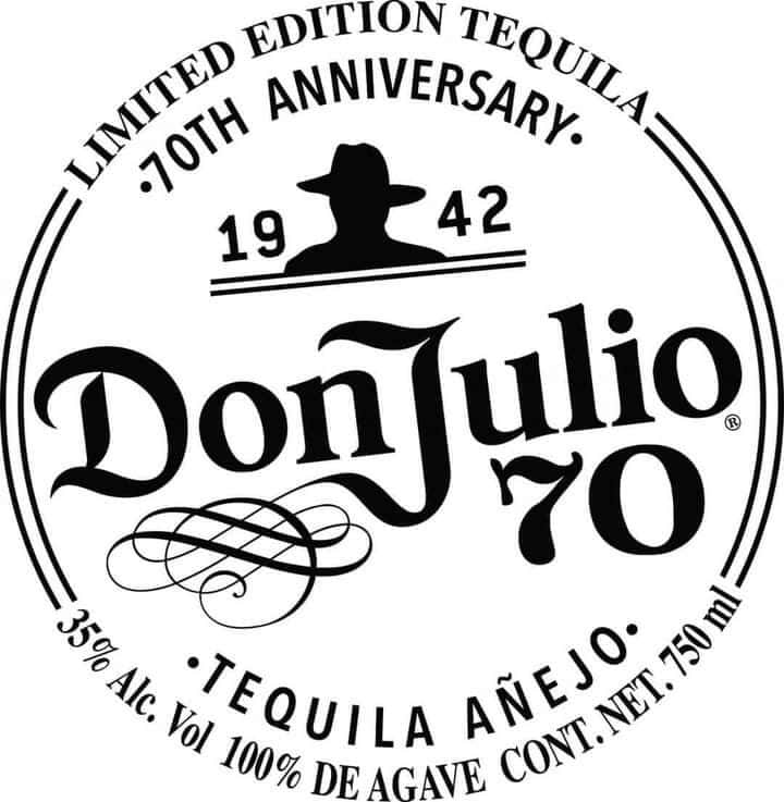 Don Julio 70 Tequila Limited Edition logo with silhouette and anniversary details.