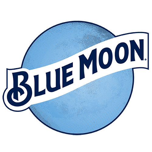 Blue Moon beer logo with a blue moon background and bold white text.