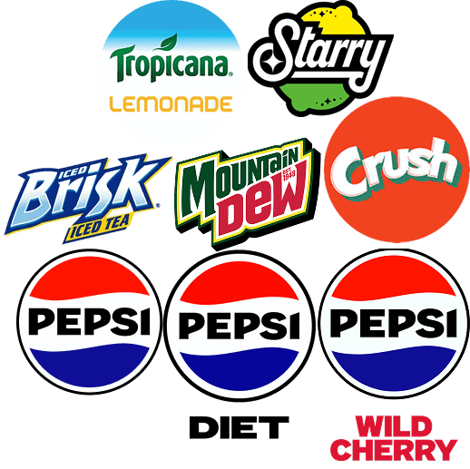 Brightly colored soda and beverage logos at Casa Tequila Mexican Grill & Cantina.