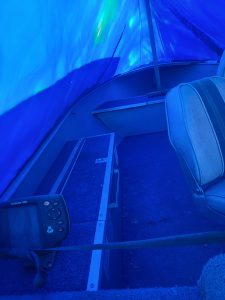 Close-up of Alumacraft Lunker 14 boat interior with seating and controls.