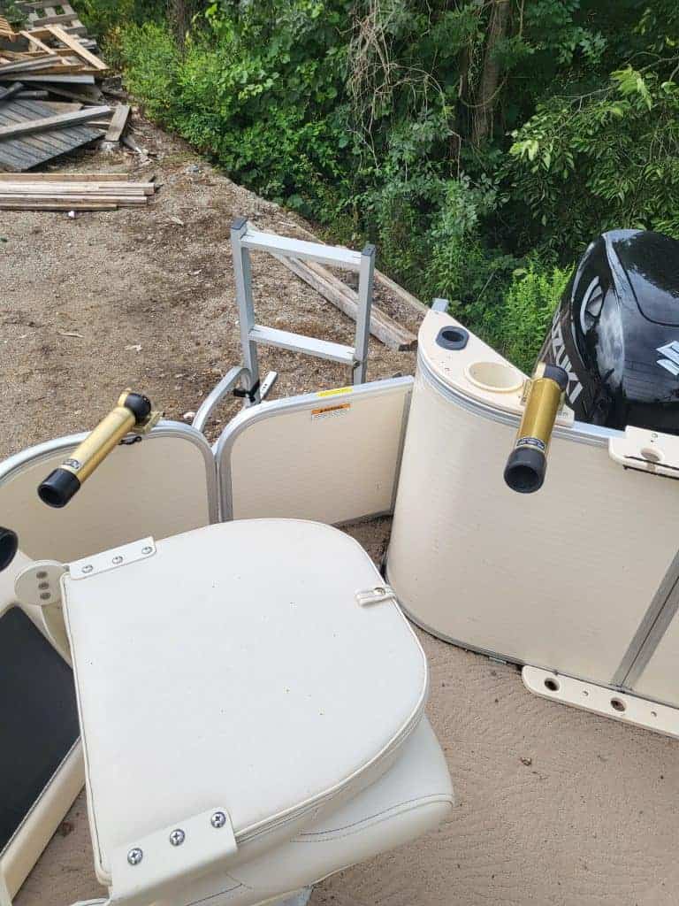 Fish finder equipment and boat accessories on a dock.