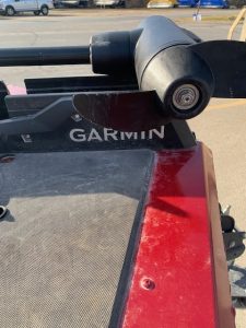 Close-up of Garmin fish finder on Bass Tracker 17 boat.