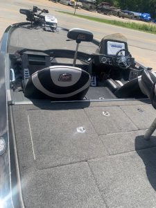 Close-up of Ranger Z520C boat dashboard and seating area.