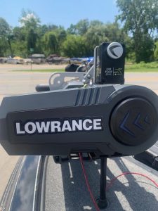 Lowrance fishfinder mounted on Ranger Z520C boat for fishing navigation.