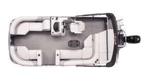 Interior view of Lowe SS210 pontoon boat with Mercury 60ELPT-CT motor.