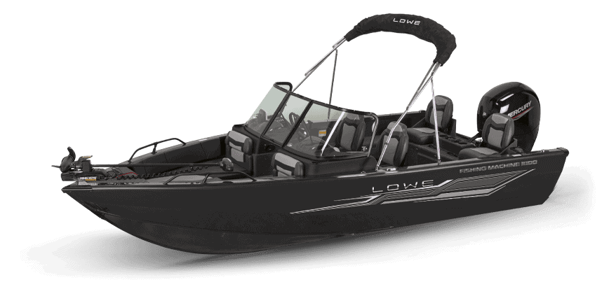 Lowe Boats FM1800 walk thru boat with outboard motor, black color, new 2023 model.